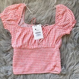 Orange/coral gingham shirt top, never worn